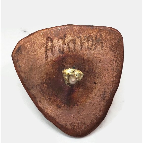 Vintage Cultured Mabe Pearl Silver Plated Copper Earrings Signed A. Tavoh - Picture 4 of 4